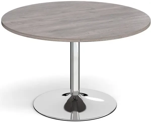 Dams Chrome Trumpet Base Circular Boardroom Table 1200mm - Grey Oak